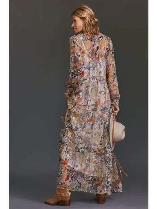 Rare NWT Anthropologie The Marais printed owl chiffon boho maxi dress size s - Picture 3 of 5